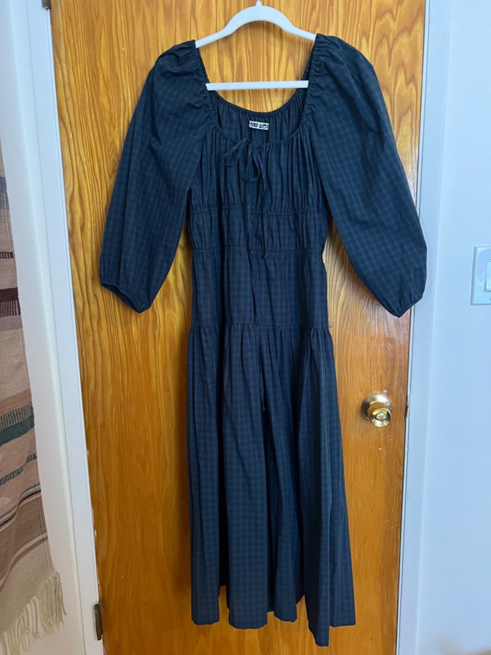 Ciao Lucia! Plaid Cotton Puff Sleeve Dress